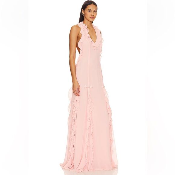 Sau Lee Fiona Dress Baby Pink Ruffle Maxi chiffon gown wedding prom Revolve 4 - Picture 2 of 12